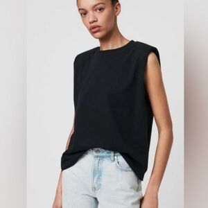 All Saints Coni Padded Shoulder Sleeveless Tank Top